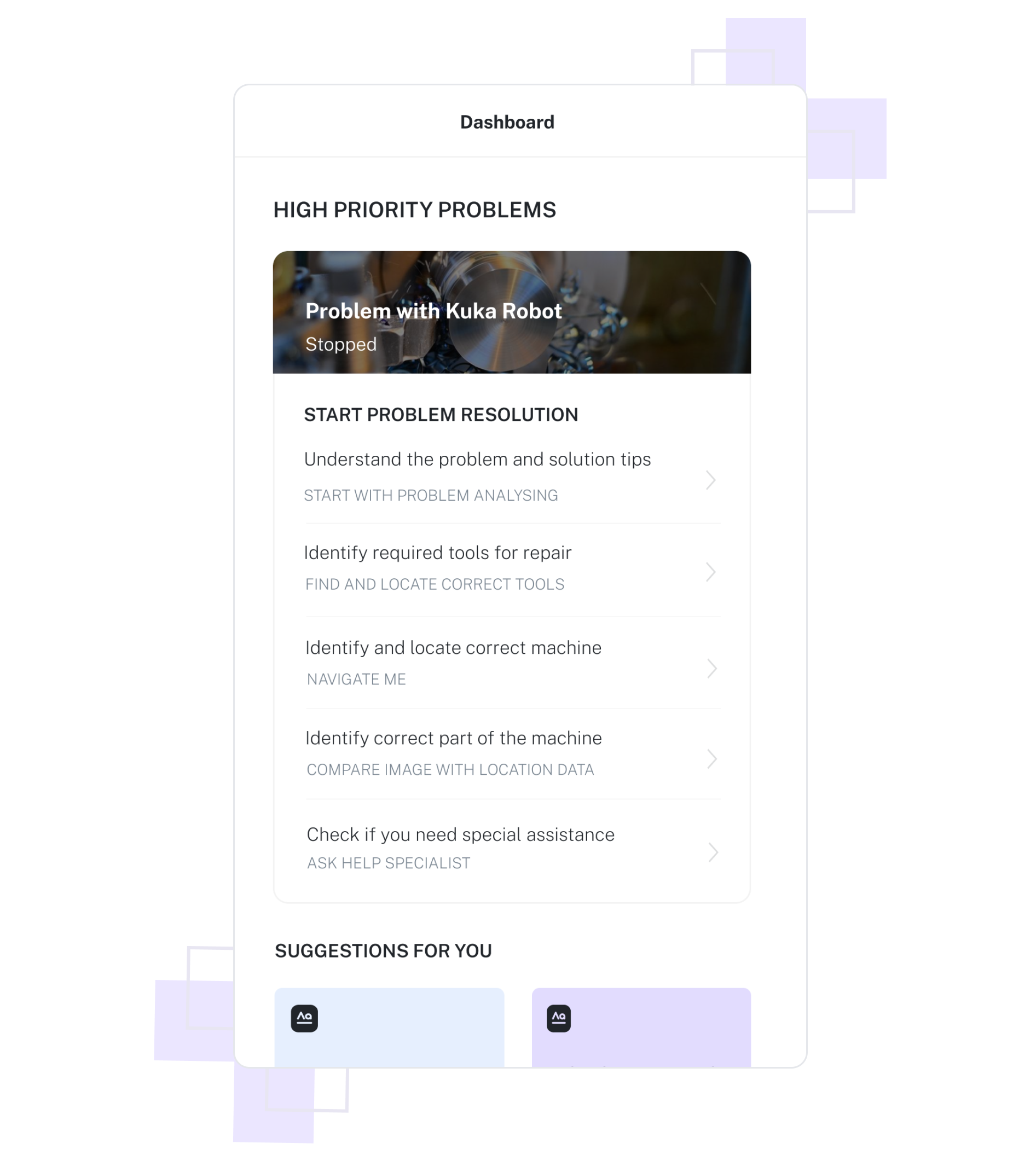 Digital maintenance dashboard on tablet - AI-powered factory maintenance interface